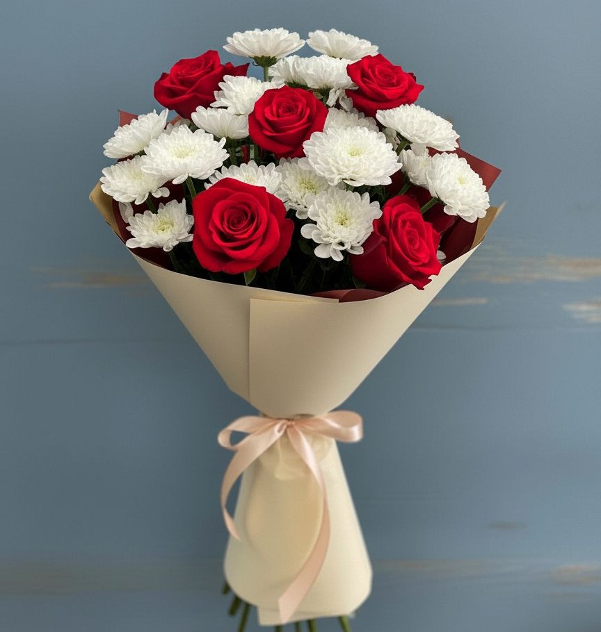 Букет цветов из: Розы и Хризантемы в Красные Ткачи