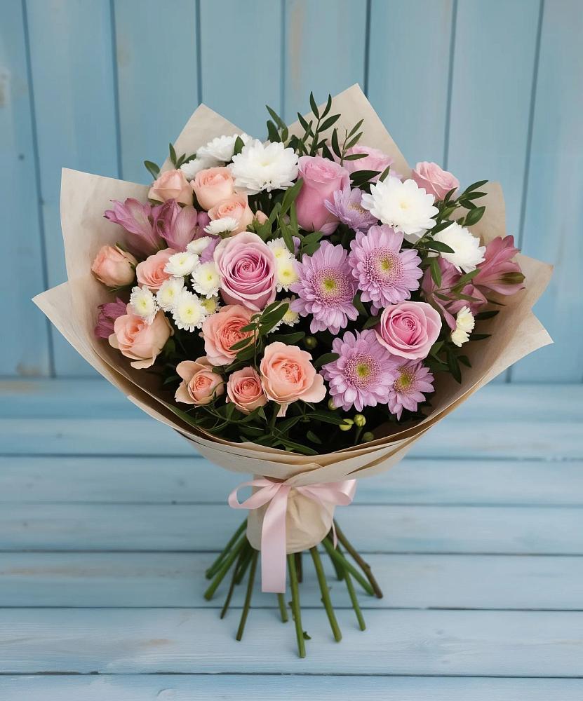 Букет цветов из: Хризантемы, Розы и Альстромерии в Красные Ткачи