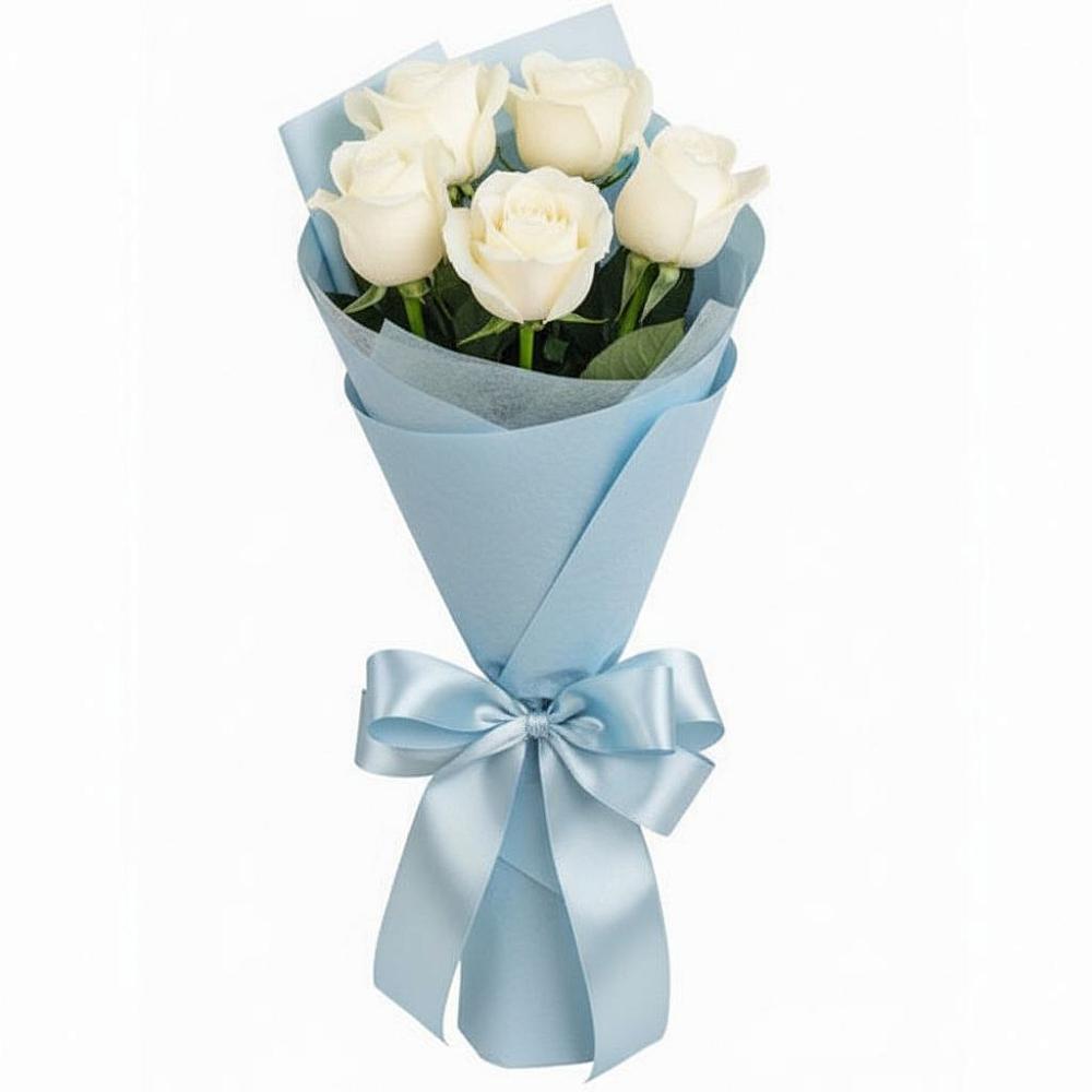 Букет 5 Белых роз Проуд в Красные Ткачи