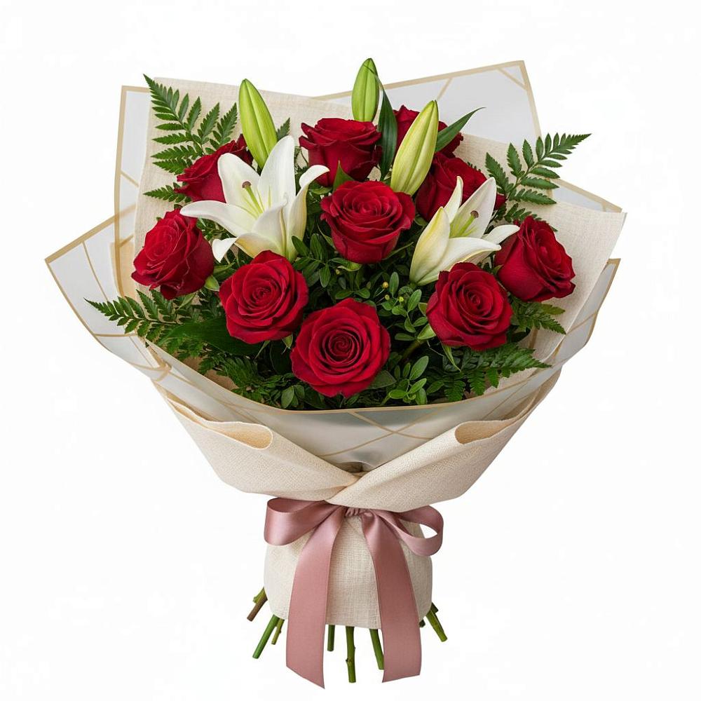 Букет цветов из: Лилии и Розы в Красные Ткачи