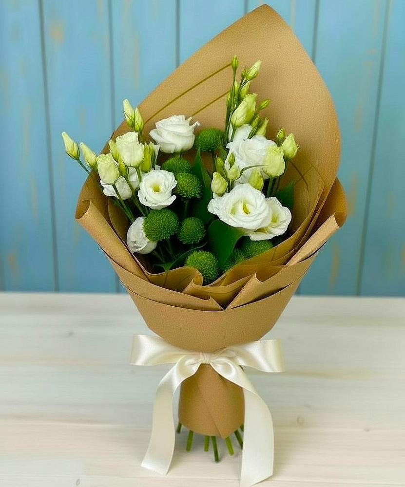 Букет цветов из: Хризантемы и Лизиантусы в Красные Ткачи