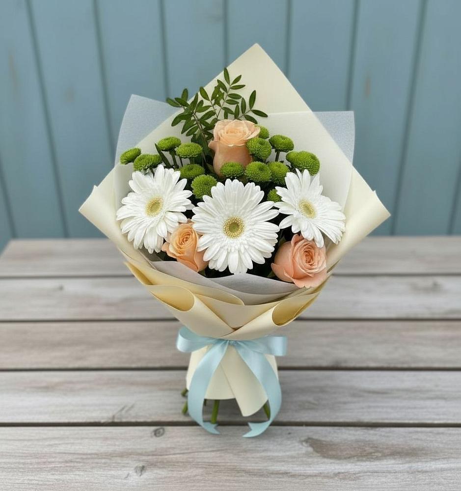 Букет цветов из: Герберы, Розы и Хризантемы в Красные Ткачи