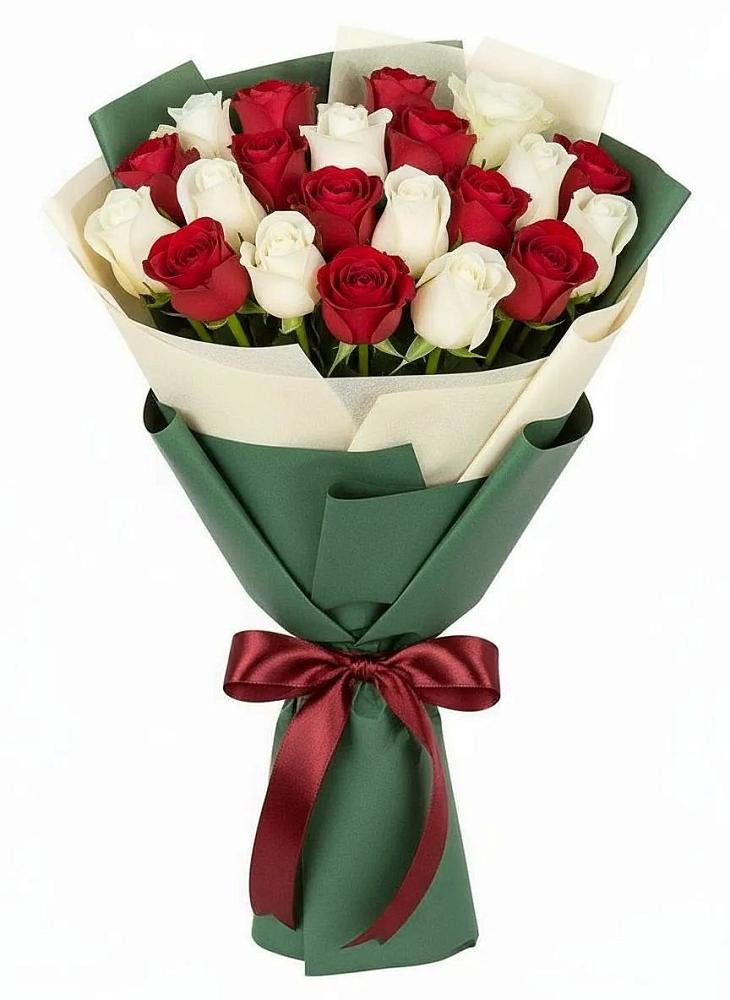 Букет Микс из красных и белых роз в Красные Ткачи