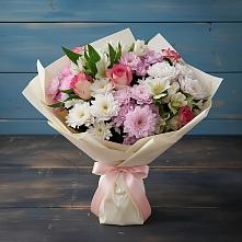 Букет цветов из:  Хризантемы, Альстромерии и Розы #REPLACE_PRED# Красные Ткачи