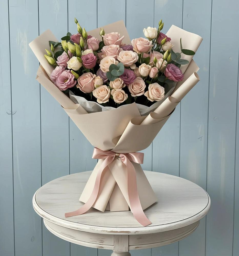 Букет цветов из: Розы и Лизиантусы в Красные Ткачи