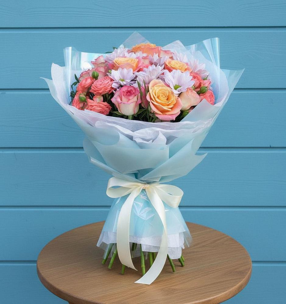 Букет цветов из: Хризантемы и Розы в Красные Ткачи