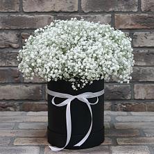 Цветочная композиция из Гипсофила в шляпной коробке в Красные Ткачи