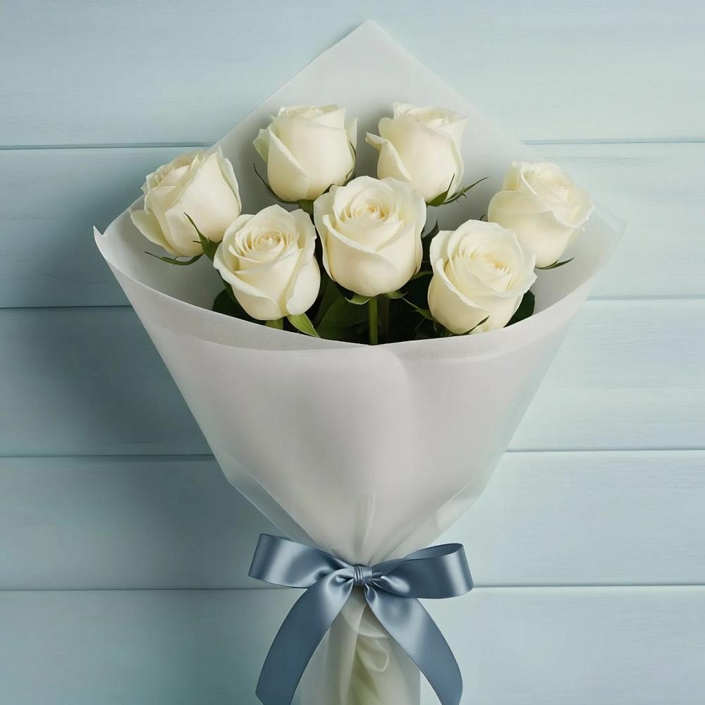 Букет 7 Белых роз Эдлесс Лав в Красные Ткачи